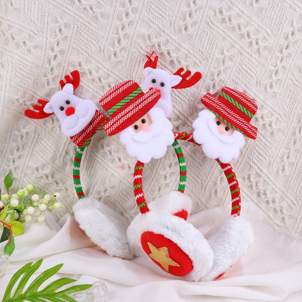 2pcs Cartoon Christmas Earmuffs Winter Headbands Warm Ear Covers Outdoor Headdress Party Costume Accessories (Santa + Deer)