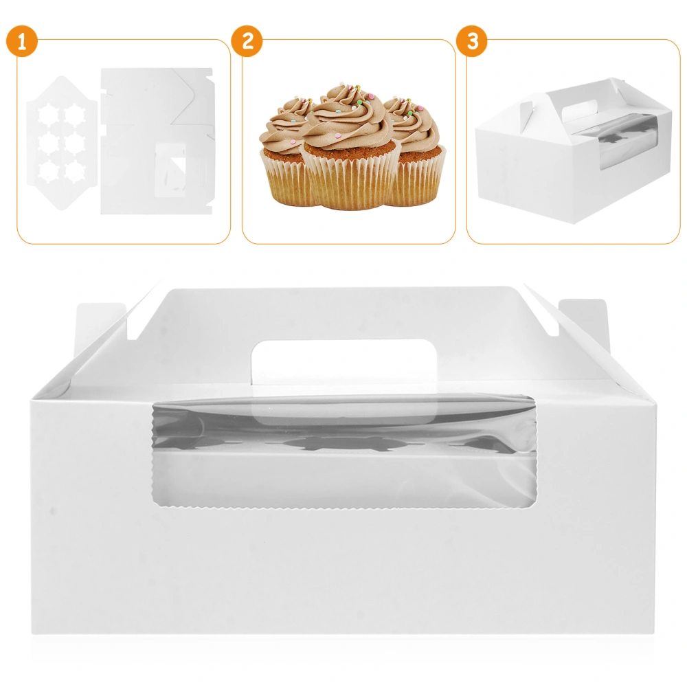 10pcs 6 Cavities Paper Cupcake Box Portable Dessert Containers Bakery Cake Carriers for Home Dessert Shop (White)