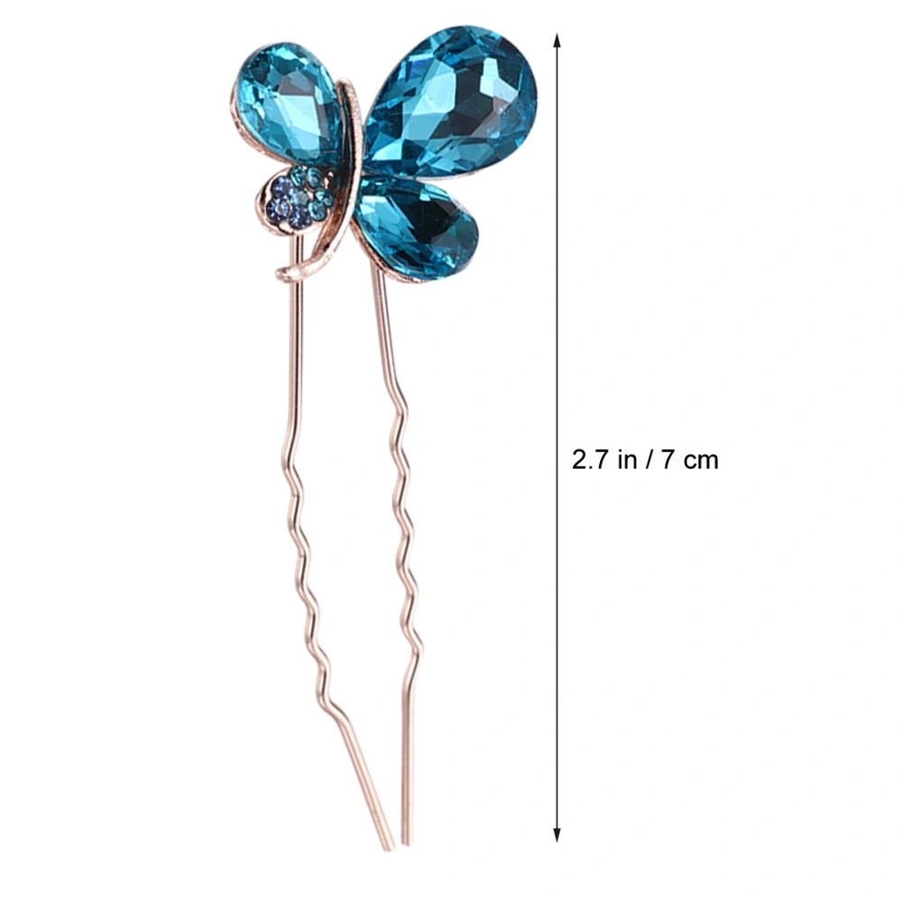 4pcs U-shaped Crystal Hair Rhinestone Decor Hair Sticks Updo Hair Chopsticks for Wedding Party (Blue)