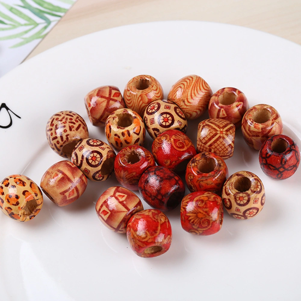 100 Pcs 10mm Natural Round Wood Beads Elected Printed Spacer Beads for Jewelry and Ornaments Making