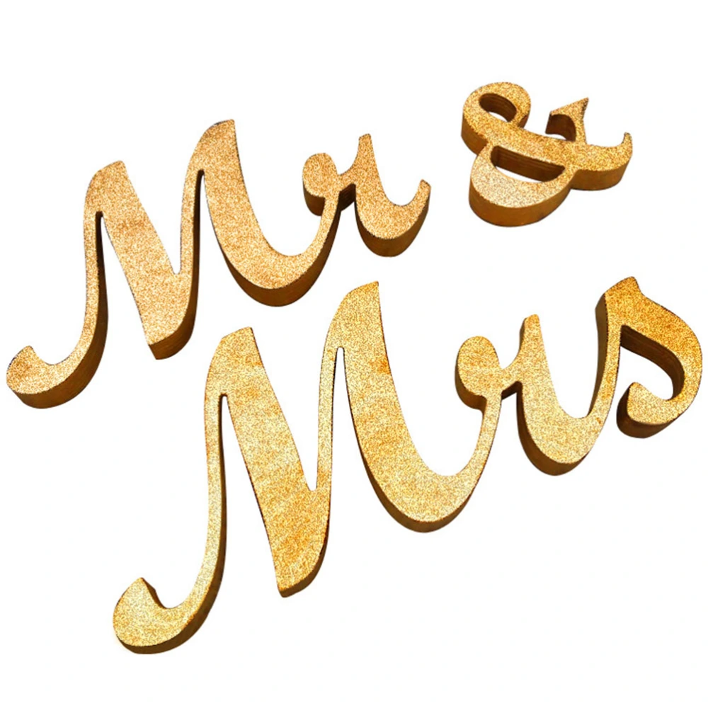 MR & MRS Wooden Letters Wedding Decoration Wedding Present (Gold glitter powder)