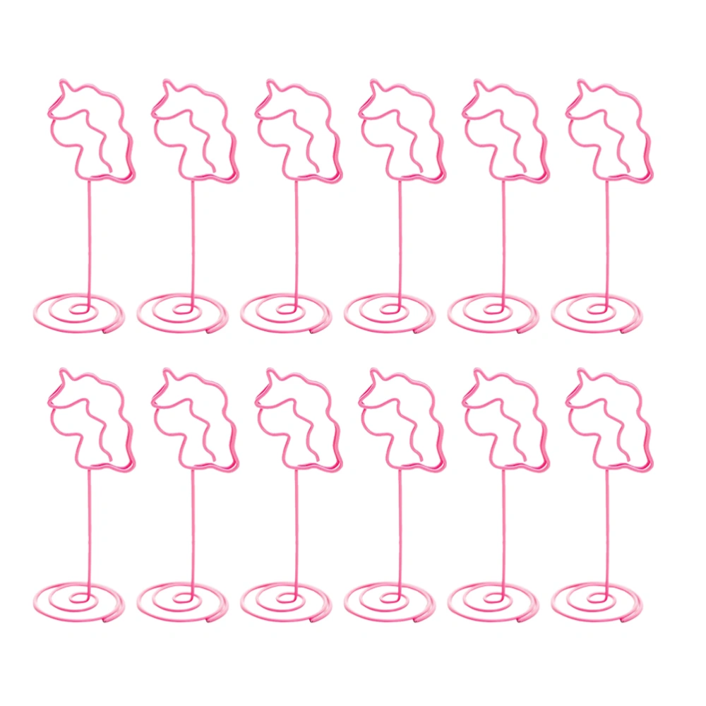 12pcs Table Number Holders Unicorn Shape Photo Holder Stand Place Paper Menu Clips Holders for Home Pink