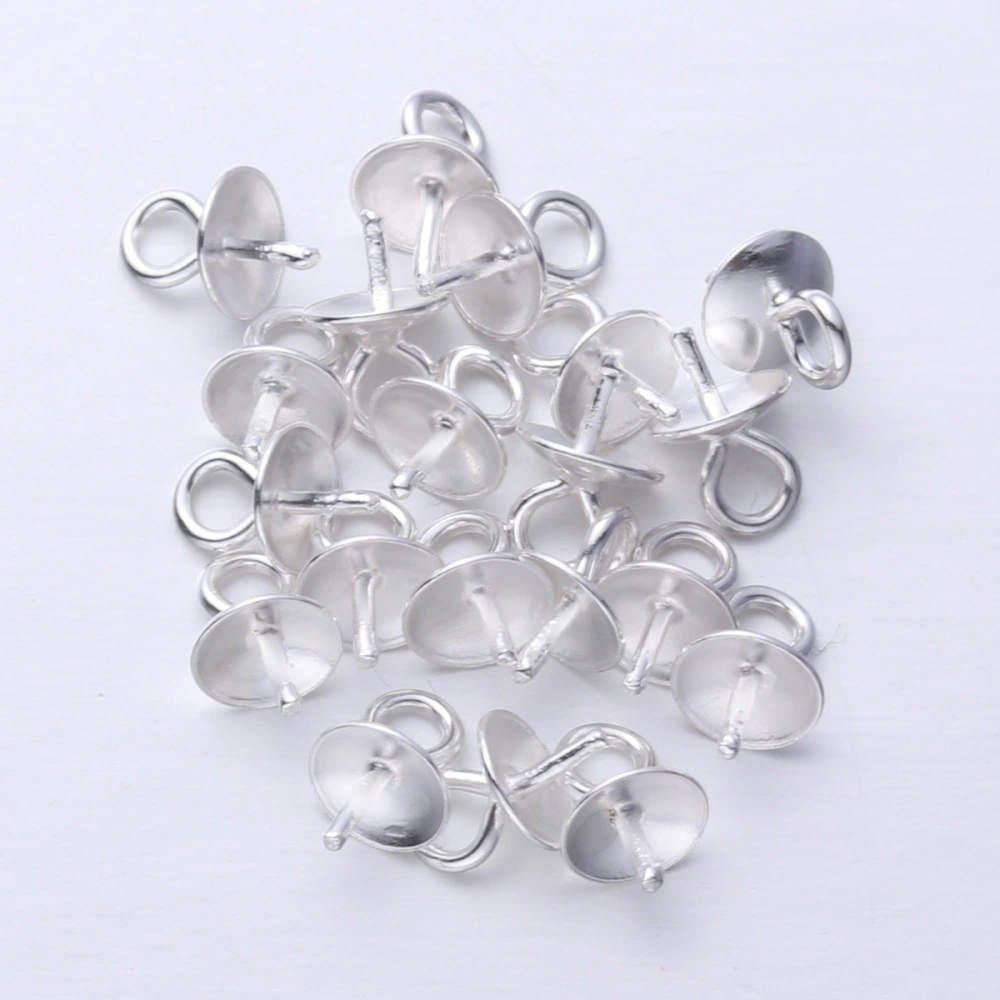 20Pcs 4mm DIY Cup Pearl Bail Pin Eye Pin Pearl Cup Pendant Connector for Jewelry Making (Silver)