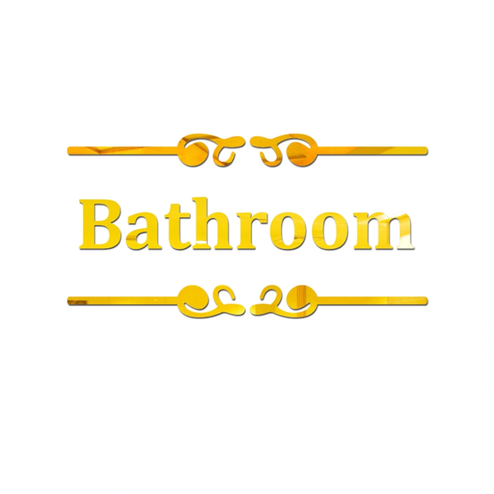 "Bathroom" English Sign Mirror Wall Sticker Creative Acrylic Wall Sticker for Home Toilet Bathroom Restroom Decor(Golden)