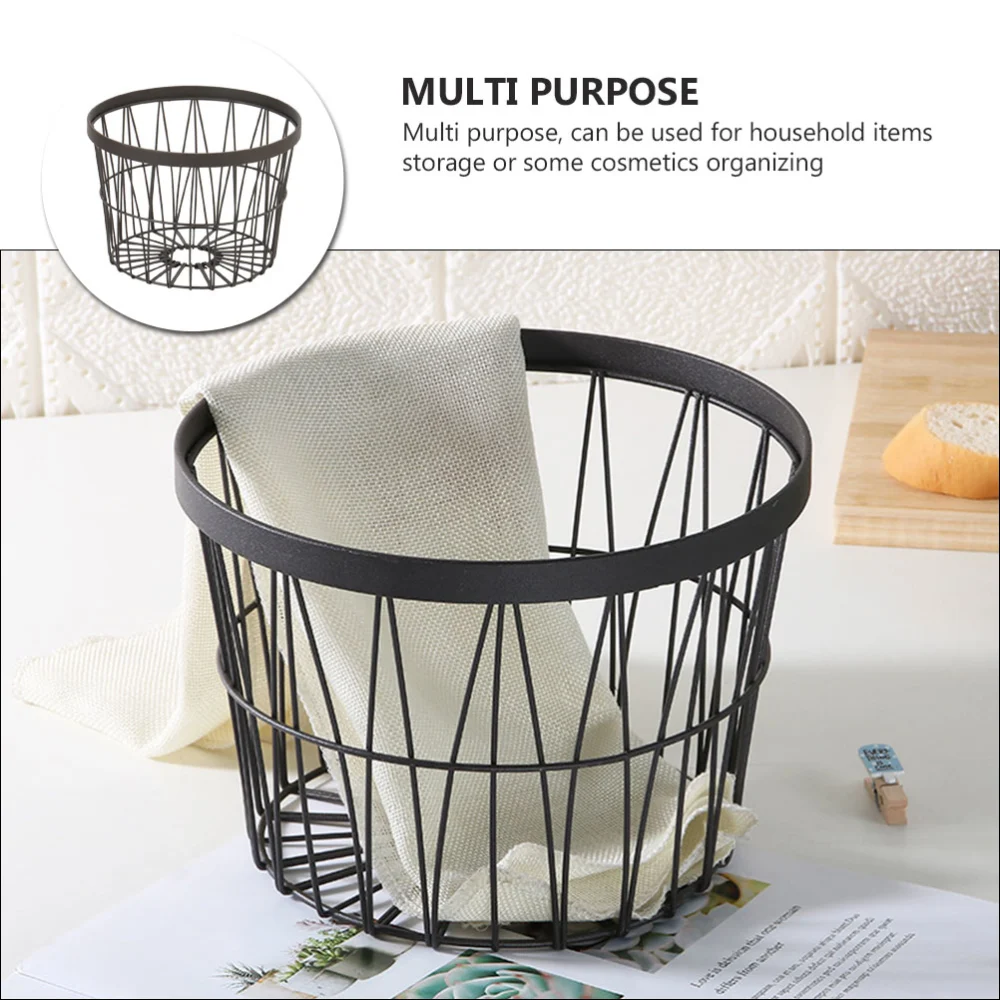 1PC Round Small Storage Basket Iron Art Basket Makeup Organizing Basket (Black)