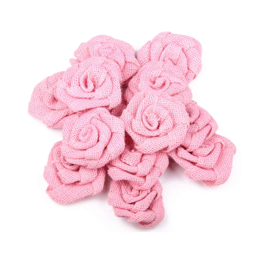 6pcs Burlap Roses Hessian Jute Flower Rustic Vintage Rose for Christmas Wedding Embellishments (Pink)