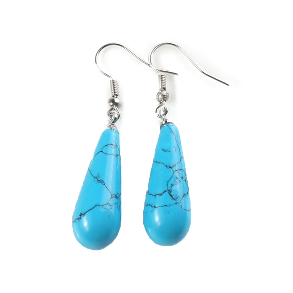 Stylish Long Crystal Earrings Synthetic Turquoise Earbobs Tear Drop Shape Eardrops Jewelry for Women Teens Girls