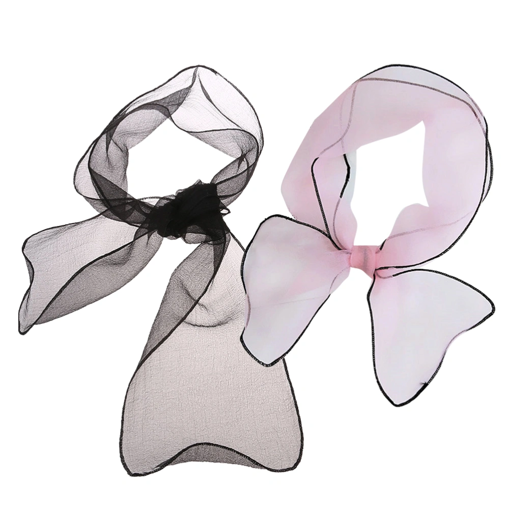 2pcs Solid Color Organza Scarfs Stylish Gift Scarfs Fashion Kerchief Neck Scarfs for Women Female Ladies(Black, Pink)