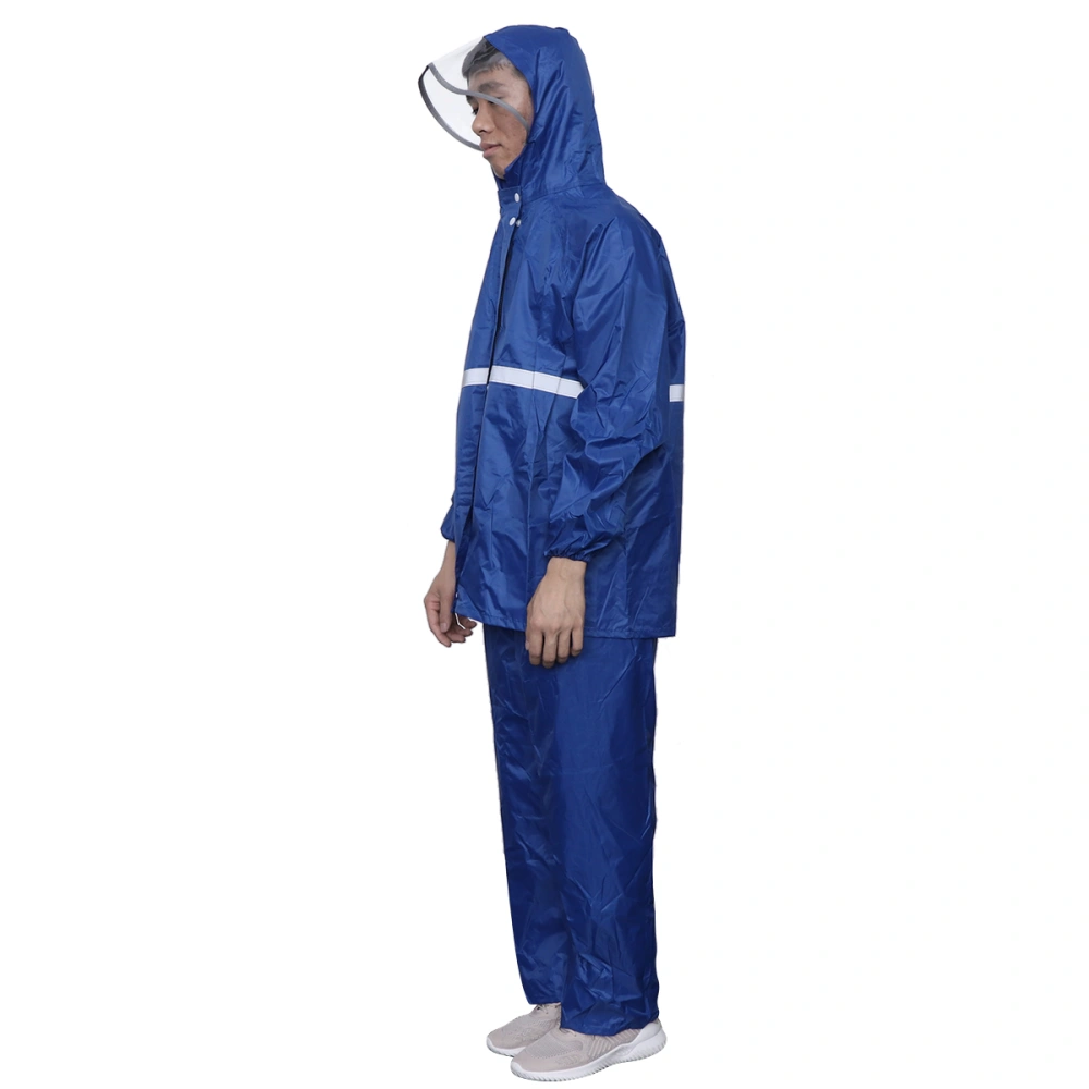 Thicken Two-piece Rain Suit with Reflective Stripe Cycling Raincoat Rain Pants for Adults Men Women - Size XL (Polyester Taffeta, Sapphire Blue, Lightweight Style)