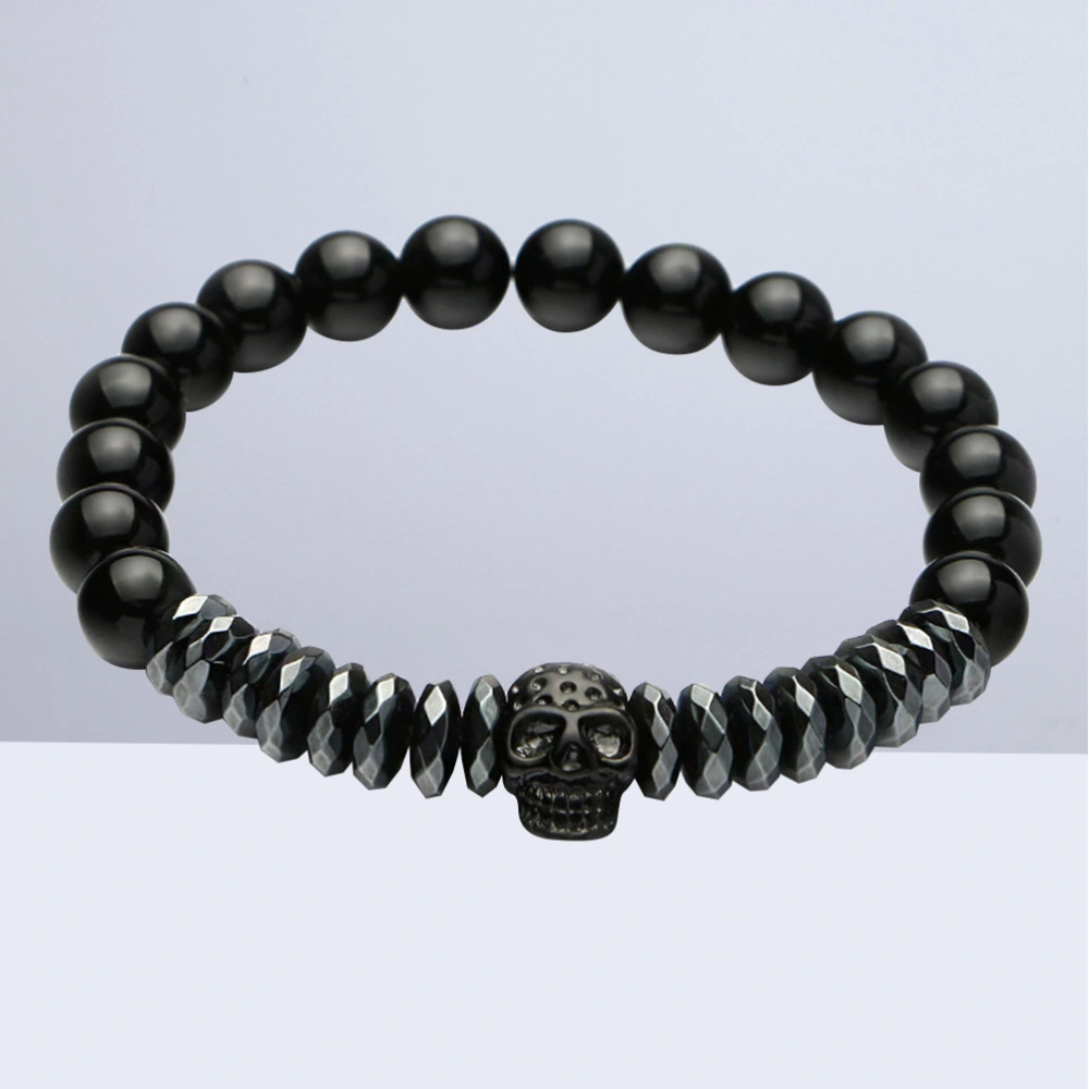 Men Bracelet Skull Skeleton Titanium Steel Skull Bangle Bracelets (Black)