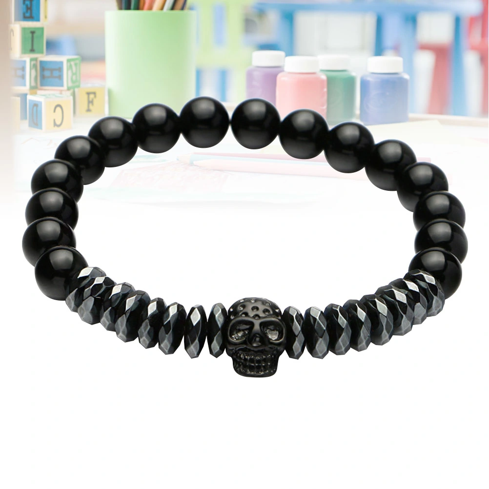 Men Bracelet Skull Skeleton Titanium Steel Skull Bangle Bracelets (Black)