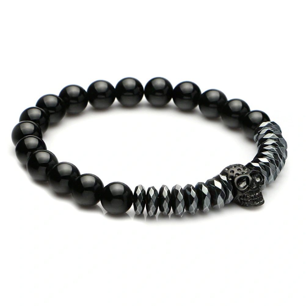 Men Bracelet Skull Skeleton Titanium Steel Skull Bangle Bracelets (Black)