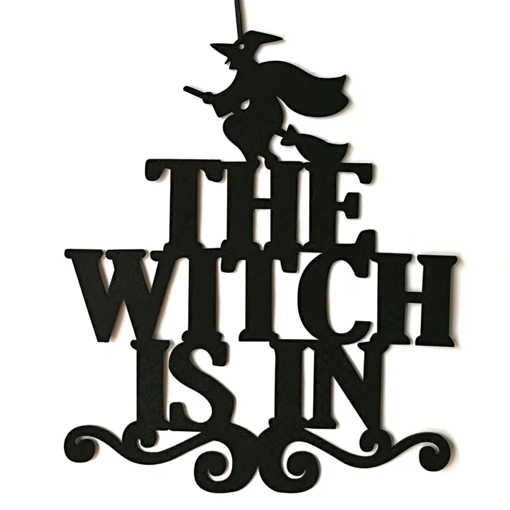 The Witch Is In Halloween Non-woven Hanging Witch Wall Door Decoration Halloween Party Supplies (Black)