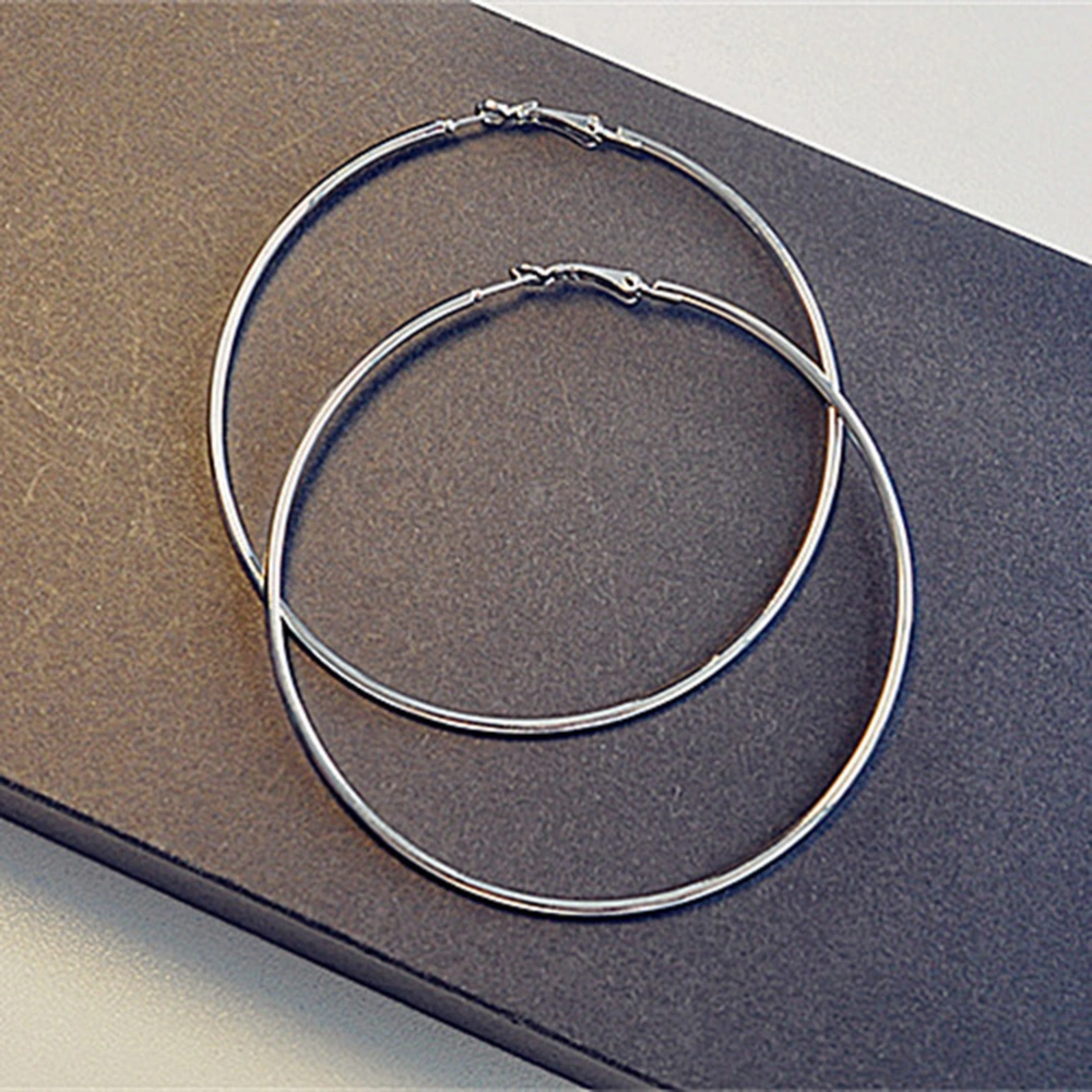 Unisex Metal Smooth Big Large Earrings Round Circle Earrings Jewelry for Women Men 4CM (Silver)