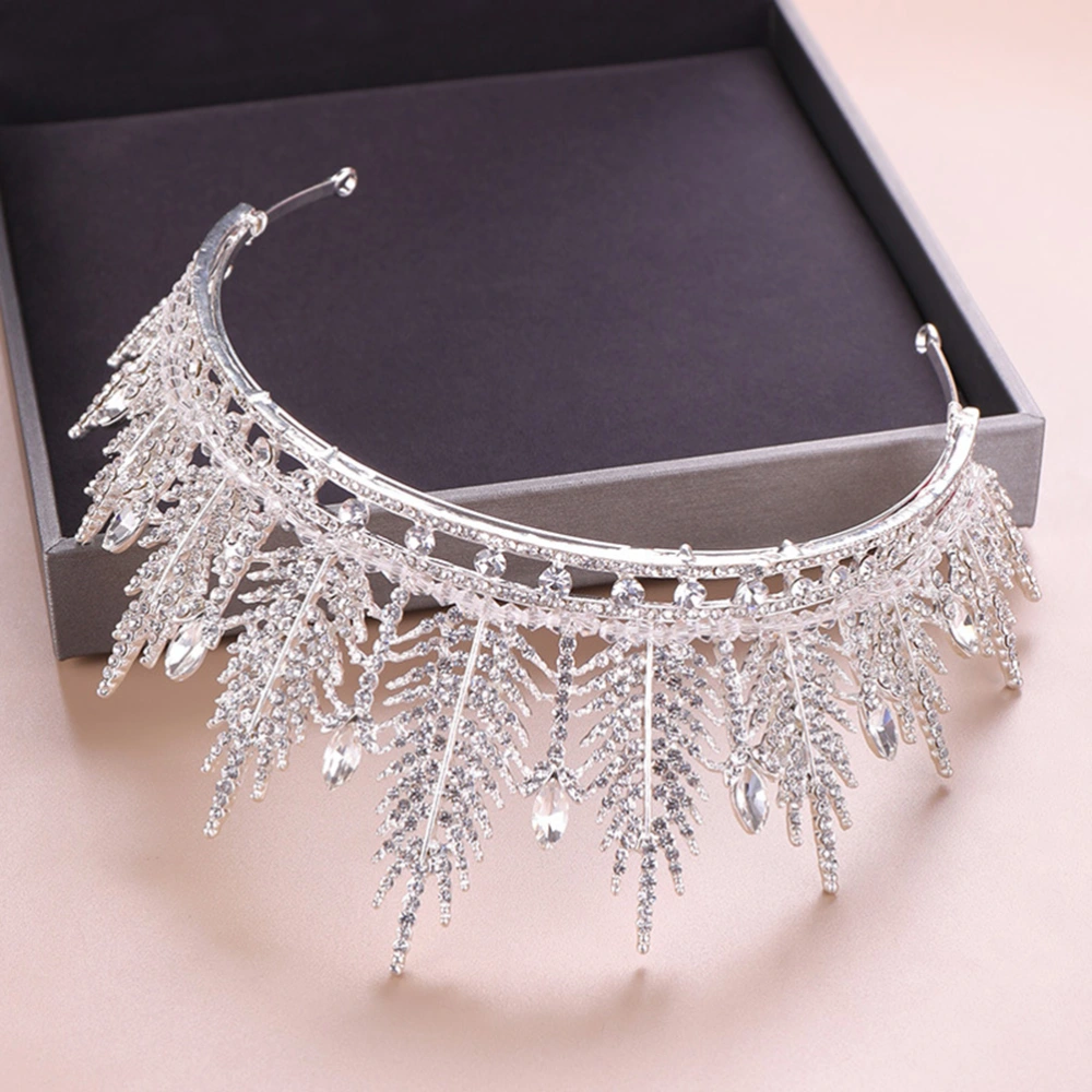 Leaves Shape Bridal Rhinestone Crown Alloy Handmade Wedding Luxury Hair Band Hair with Artificial Rhinestone Headdress Hair Accessories Dress Accessories (Silver)