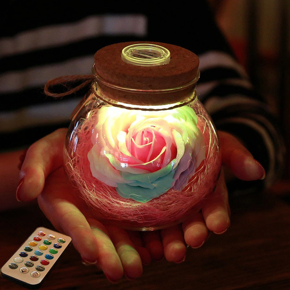 Rose Wish Bottle Handmade Eternal Never Withered Flower With 7 Color LED Light Bottle Gift for Valentine's Day Mother's Day Anniversary Birthday Wedding (Pink)
