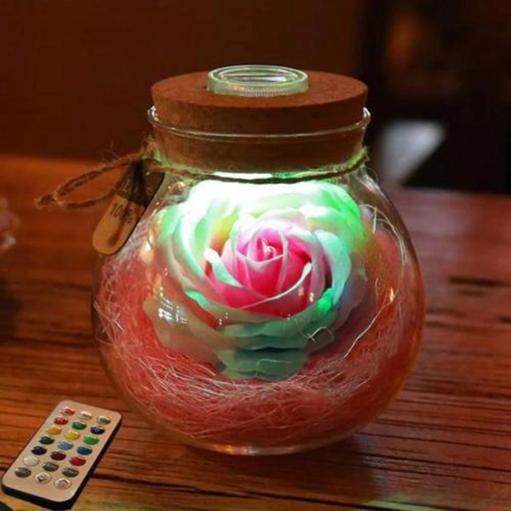 Rose Wish Bottle Handmade Eternal Never Withered Flower With 7 Color LED Light Bottle Gift for Valentine's Day Mother's Day Anniversary Birthday Wedding (Pink)