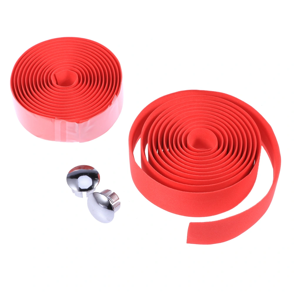 1pair Handlebar Tape Wrap Road Bike Lightest Bar Ribbon Cork with End Plugs and Self-Adhesive Strips(Red)