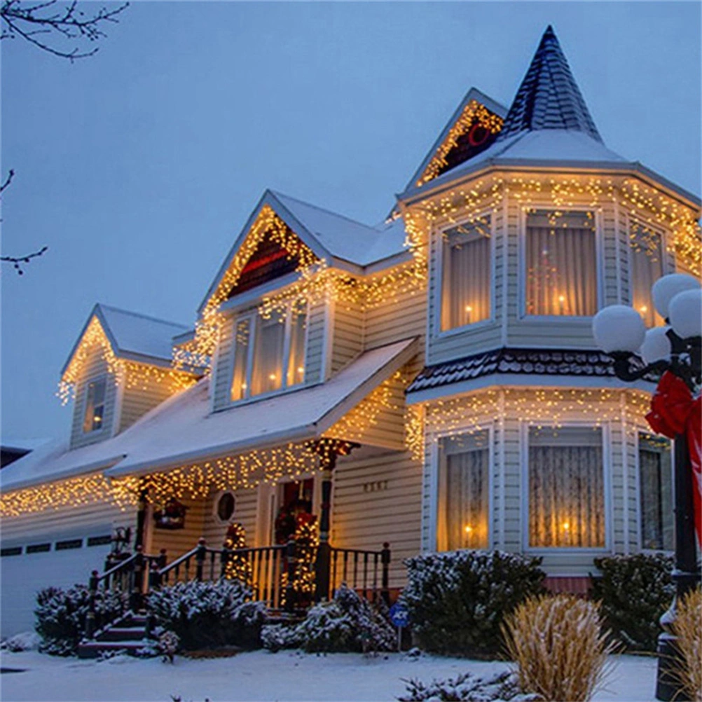 2pcs 10m LEDs Icicle String Lights Waterfall Curtain Lamp Decoration for Wedding Party Garden Home with EU Plug (Warm White)