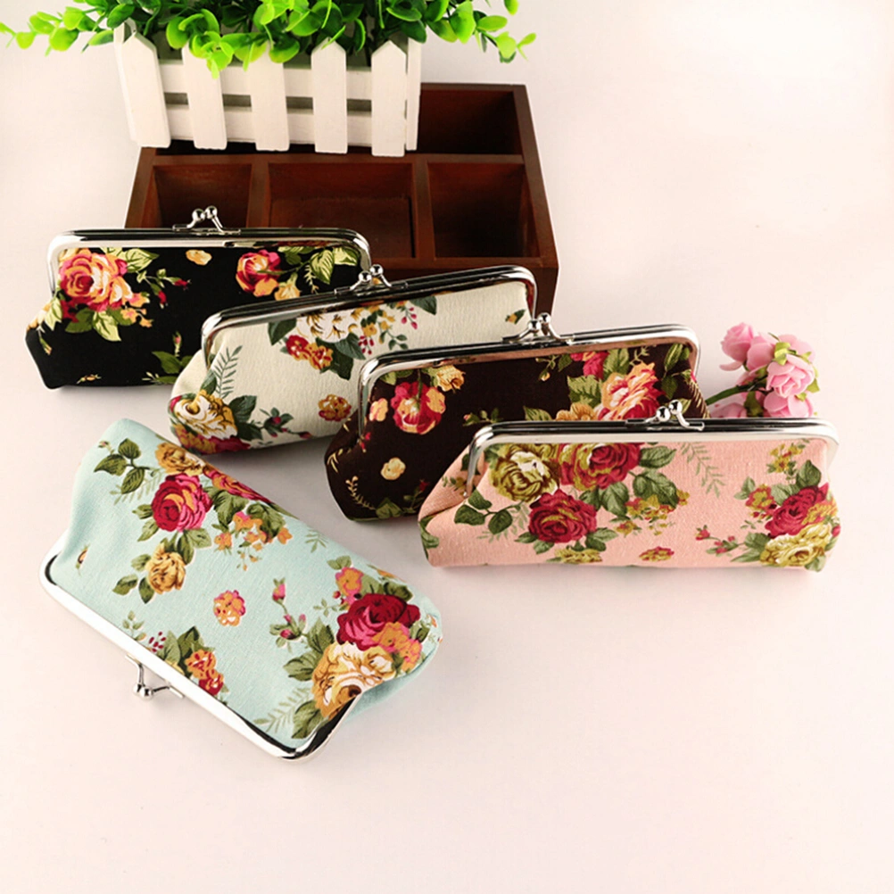 Coin Pouch Purse Rose Pattern Canvas Gift Jewelry Cards Trinkets Pouch Clasp Closure Wallet (Blue)