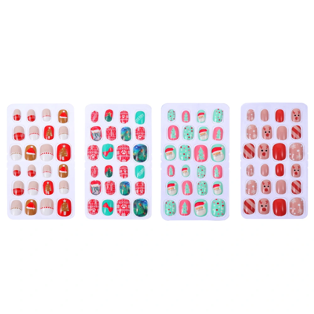 4 boxes/96pcs Christmas Fake Nail Removable Art Manicure Patch False Nails