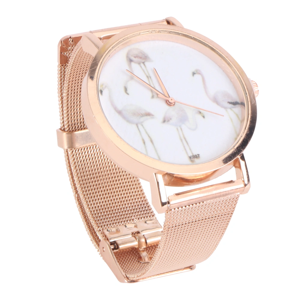 Women Watch Flamingo Mesh Band Analog Quartz Watch Female Ladies Luxury Brand Dress Watch (Rosy Gold)