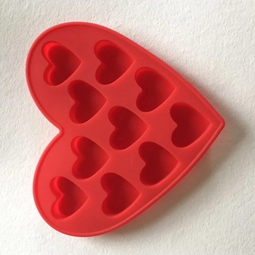 10 Cavity Heart Shaped Silicone DIY Chocolate Candy Cupcake Jelly Baking Mould Mold Ice Cube Tray 15x16x1.5cm (Red)