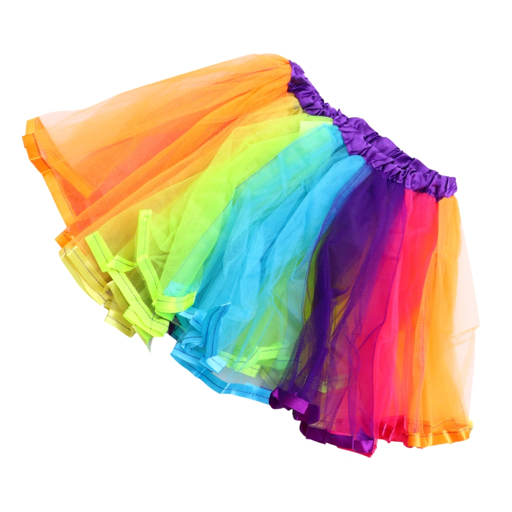 1Pc Little Girl Rainbow Skirt Mesh Skirt Fluffy Cake Skirt Flower Girl Skirt