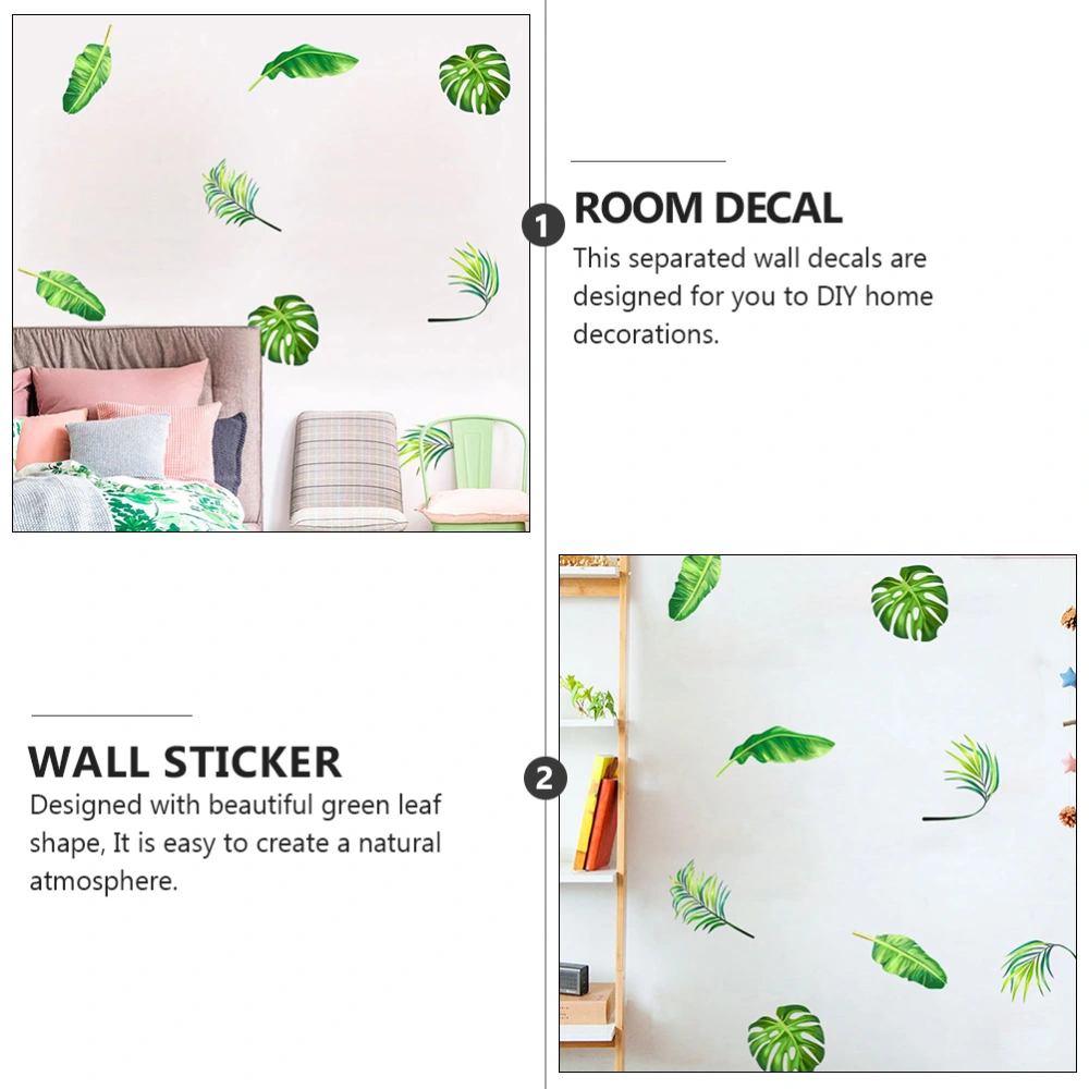 2 Sets/12 Sheets Green Leaf Wall Stickers Self-adhesive Wall Decals Wallpapers