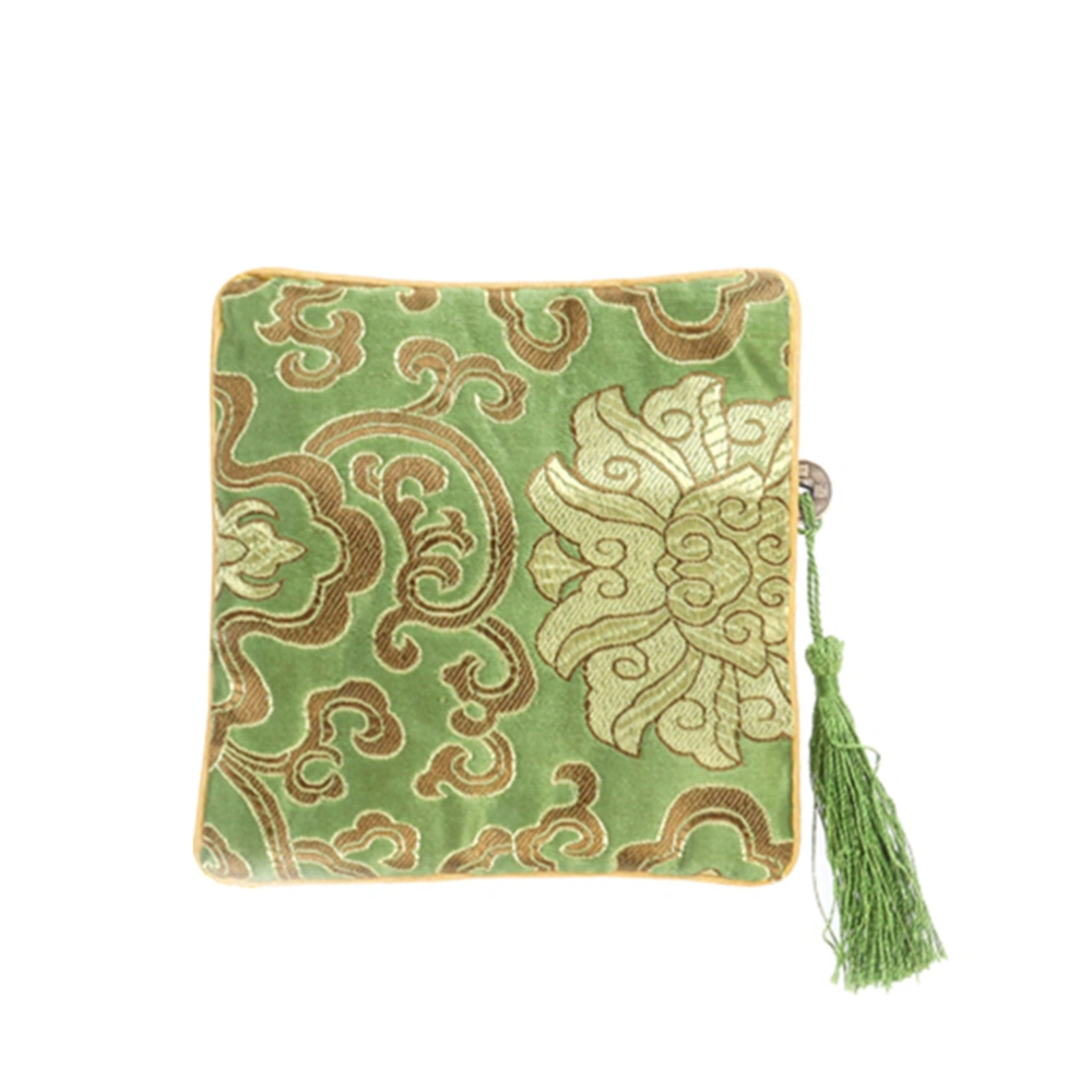 Vintage Tassel Jewelry Embroidery Wallet Small Change Purse with Zipper (Light Green)