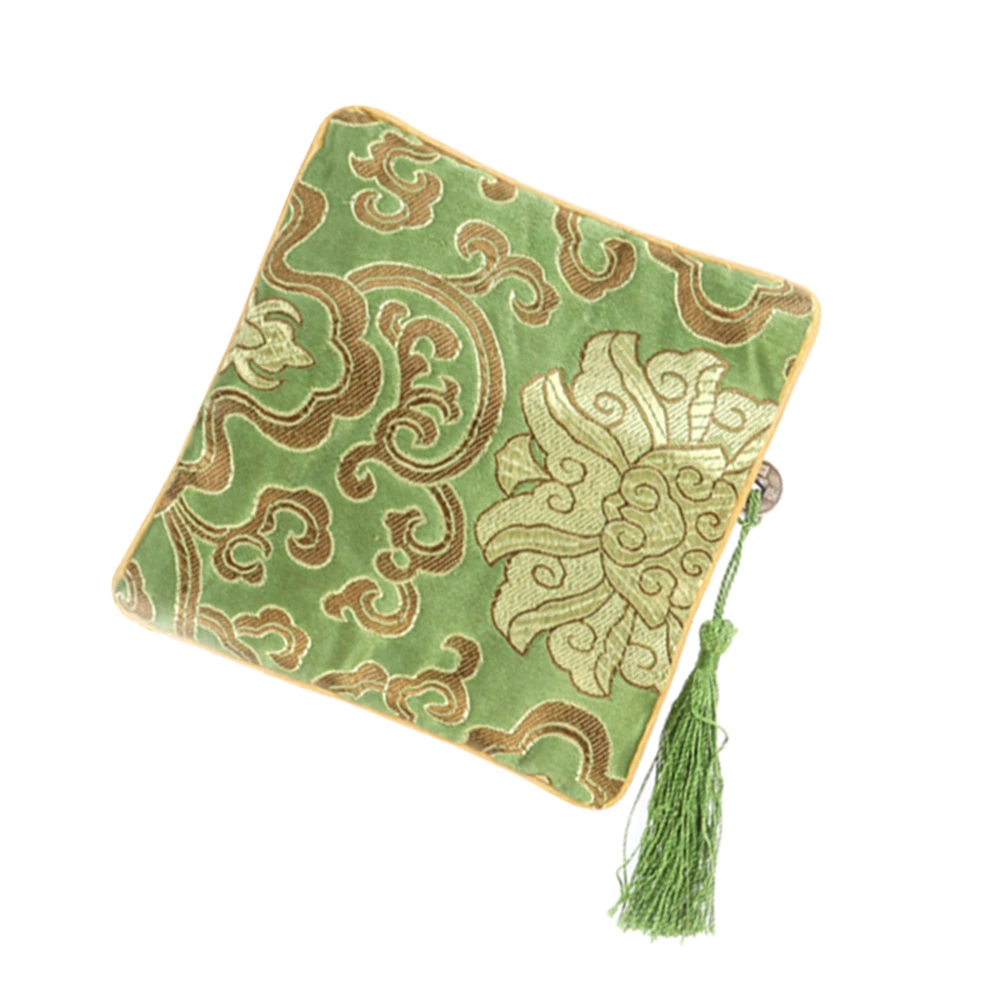 Vintage Tassel Jewelry Embroidery Wallet Small Change Purse with Zipper (Light Green)