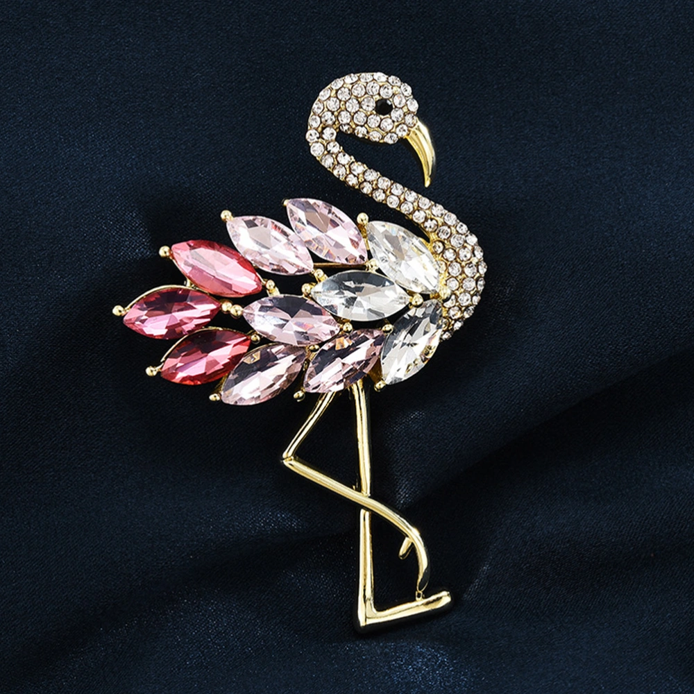 Rhinestone Flamingo Brooch Pin Crystal Animal Lapel Pin Fashion Clothes Decor Women Gift