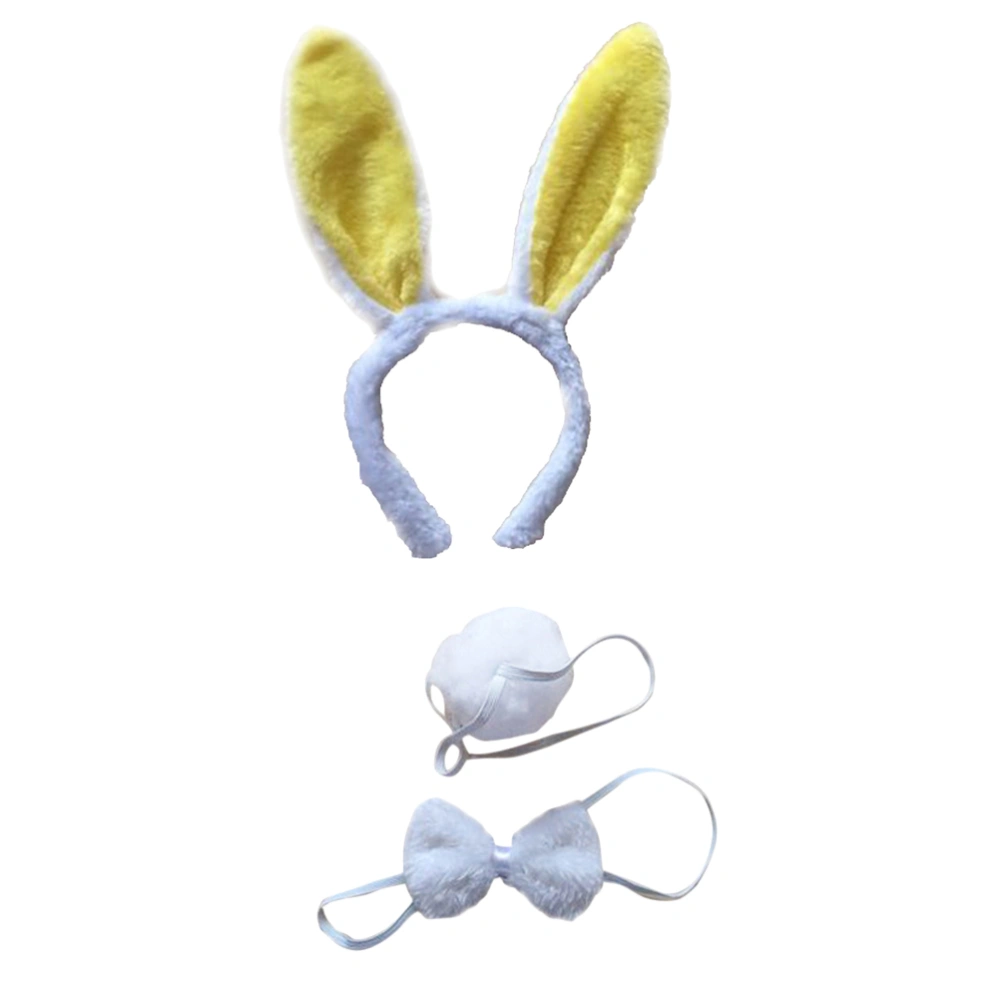 3pcs Cartoon Costume Suit Rabbit Ears Hair Headband Bow Tie Tail Set Performance Props for Cosplay Party (White + Yellow)