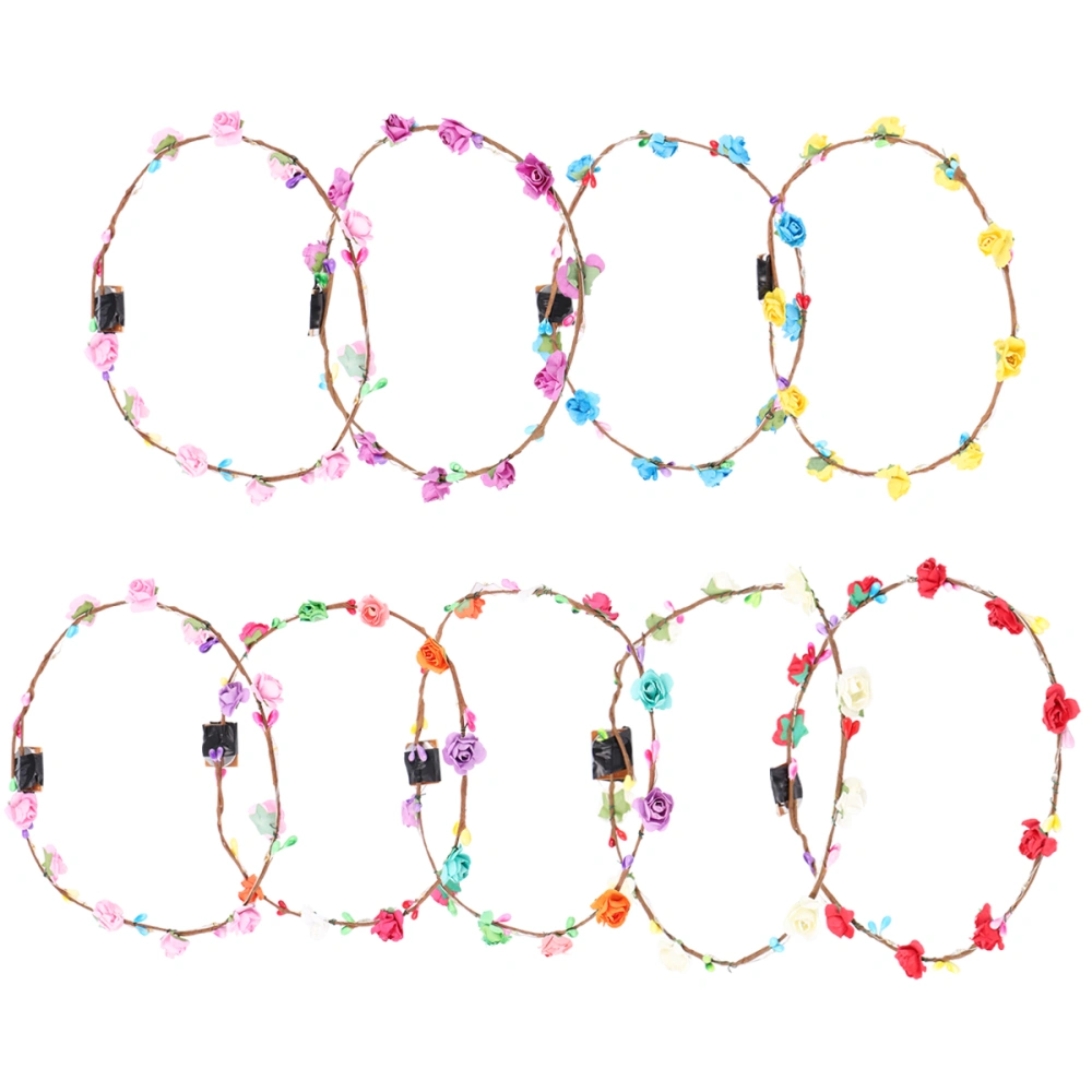 9pcs Flower Crown Headbands Light Up Party Wreath Headdress Party Headbands for Women Girls (Colorful, Milk White, Pink, Purple, Blue, Yellow, Red, Random Color)