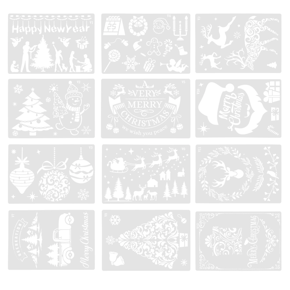 12Pcs Christmas Painting Template Drawing Template Creative Hollow Out Stencil (Mixed Style)