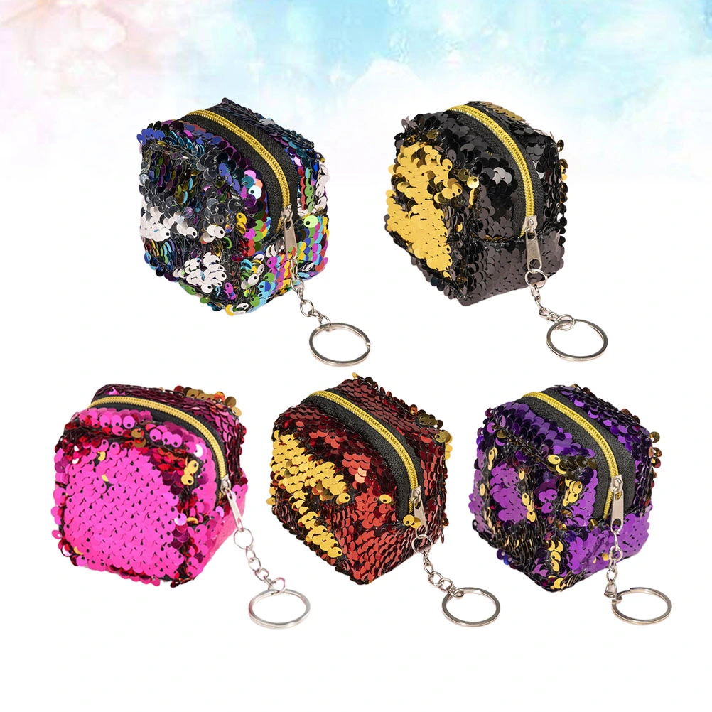 5pcs Unique Sequin Purse Lovely Coin Pouch Stylish Small Wallet Girls Fashion Change Bag for Women Ladies (Random Color)