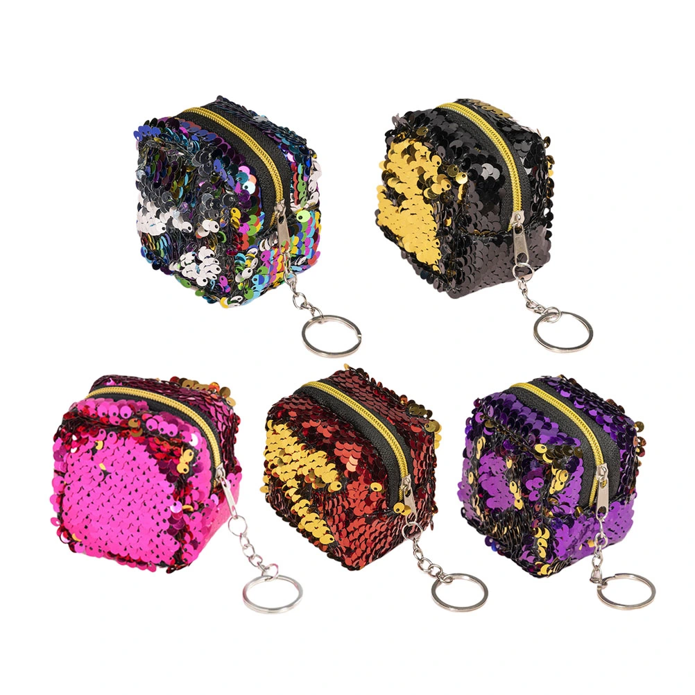 5pcs Unique Sequin Purse Lovely Coin Pouch Stylish Small Wallet Girls Fashion Change Bag for Women Ladies (Random Color)