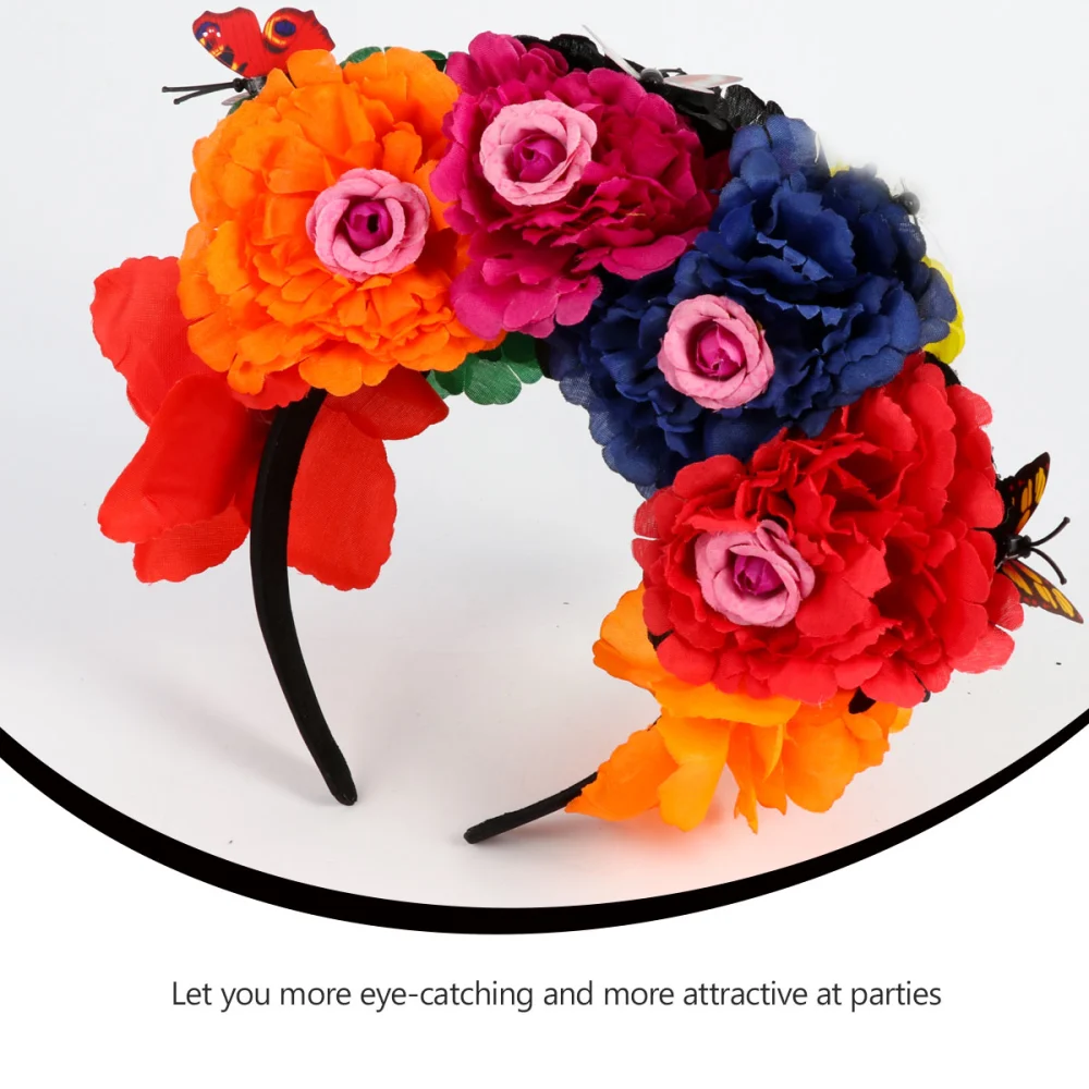 Halloween Party Headband Women Fashion Artificial Flower Butterflies Headdress