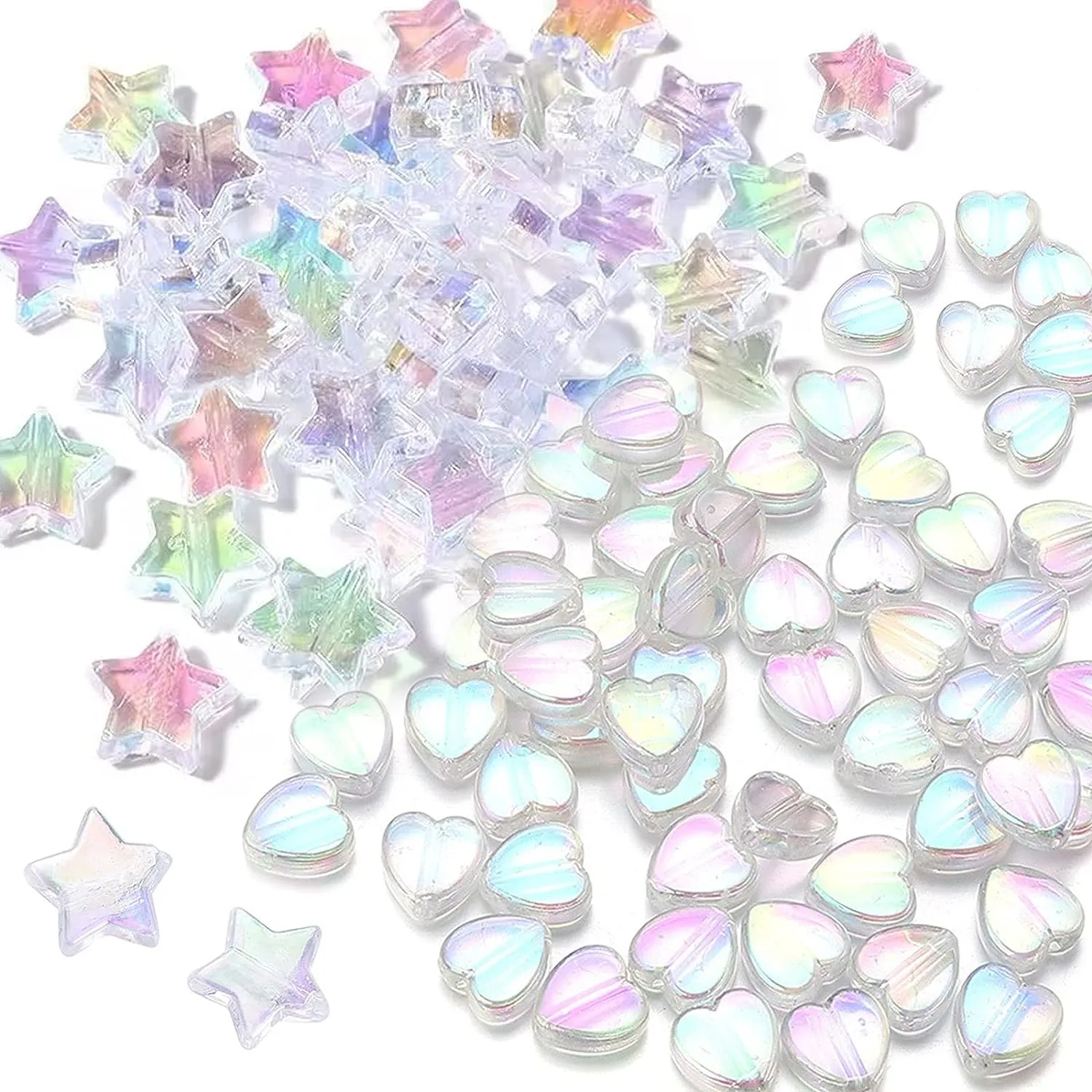 400pcs  Heart and Star Shape Beads Acrylic Crafts Beads Bracelet Making Beads Craft Making Spacer Beads