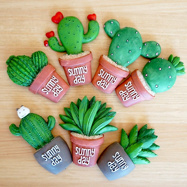 Succulent Cactus Fridge Magnet Plant Creative Resin Refridgerator Magnets Home Decoration Sticker Kitchen (Three Cactus)