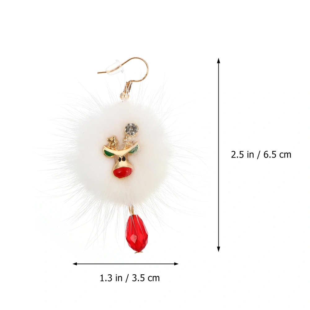 1 Pair Christmas Decorative Earrings White Pompon and Crystal Ear Pendants