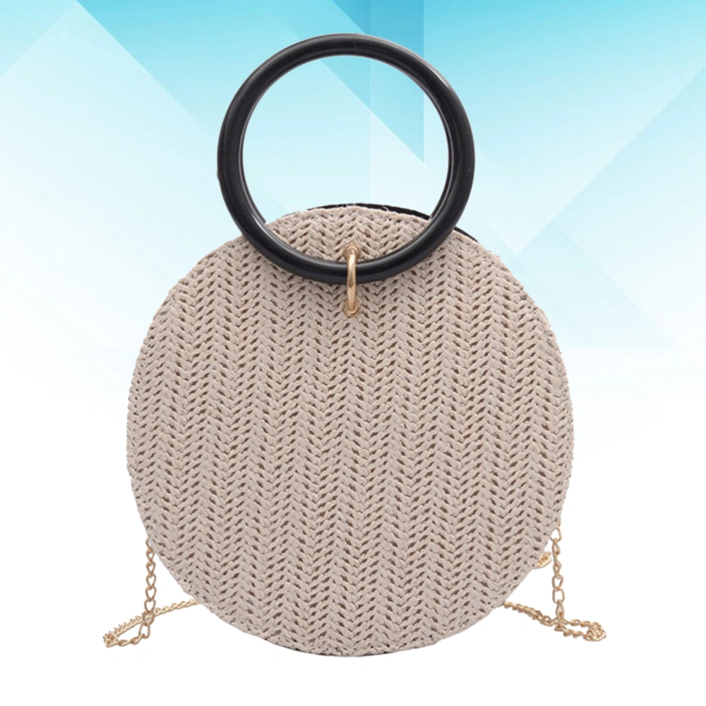 Fashion Straw Bag Casual Versipacks Small Round Handle Bag Lovely Simple Handbag for Women White