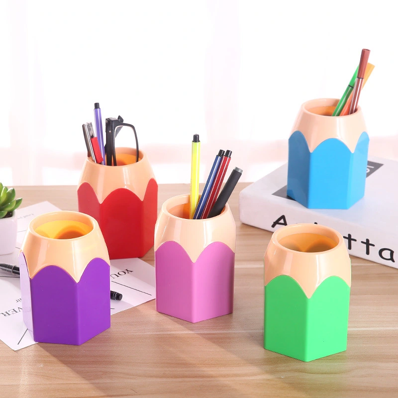 5pcs Pencil Shaped Pen Holder Pencil Storage Organizer Cute Desktop Pen Cup Makeup Brush Container