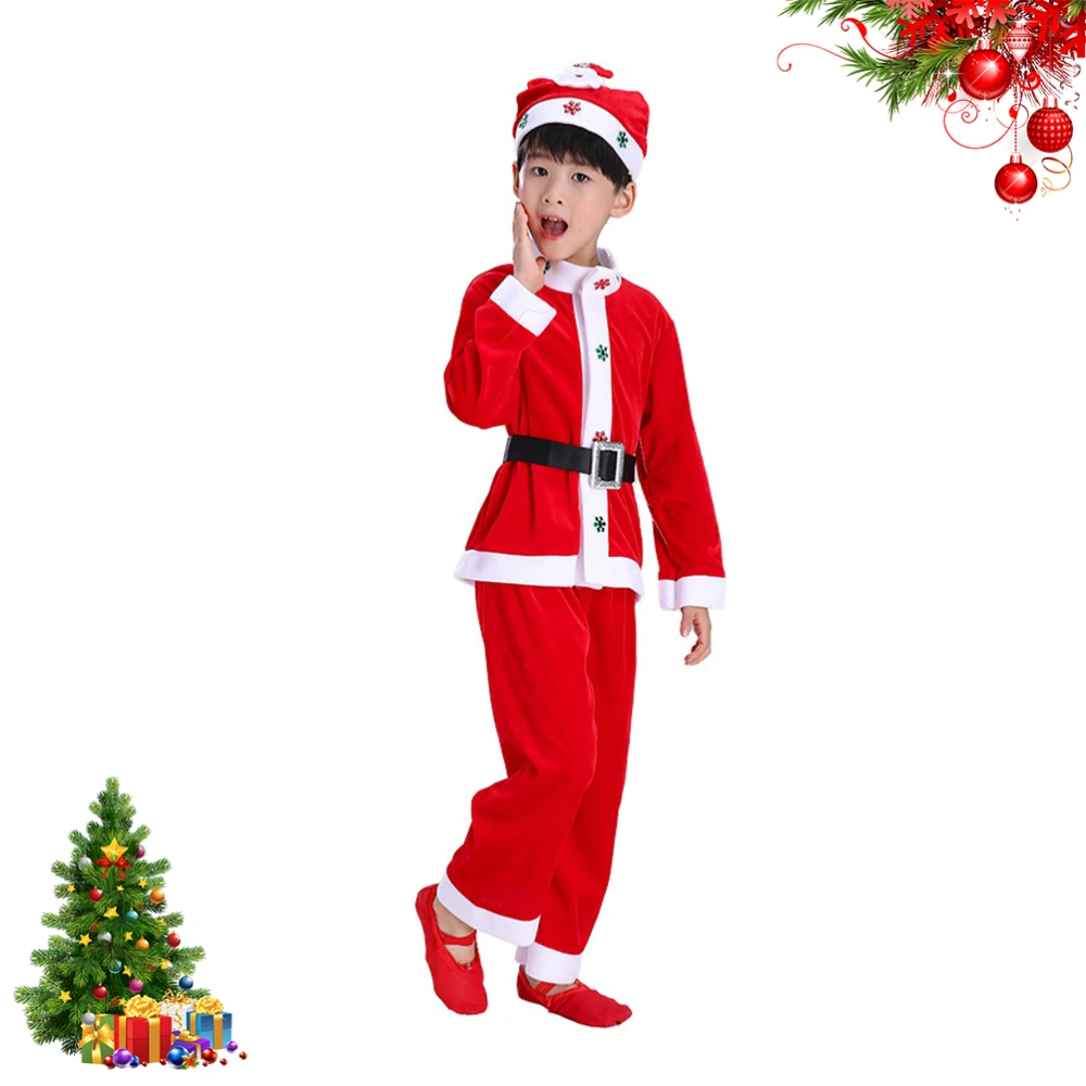 Children Christmas Santa Claus Suit Party Dressed Up Clothing Christmas Themed Cosplay Costume for Boy - Hat Coat Trousers Belt(130cm)