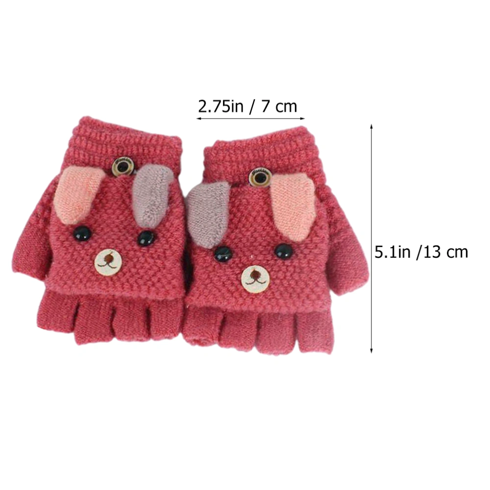 1 Pair Knitted Half-finger Gloves Cartoon Puppy Clamshell Mitten Warm Mitts