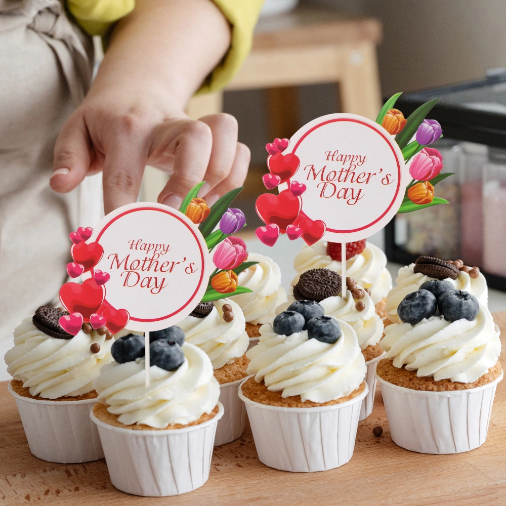 10pcs Mother's Day Paper Toppers Cake Inserting Toppers Mother's Day Baking Decor