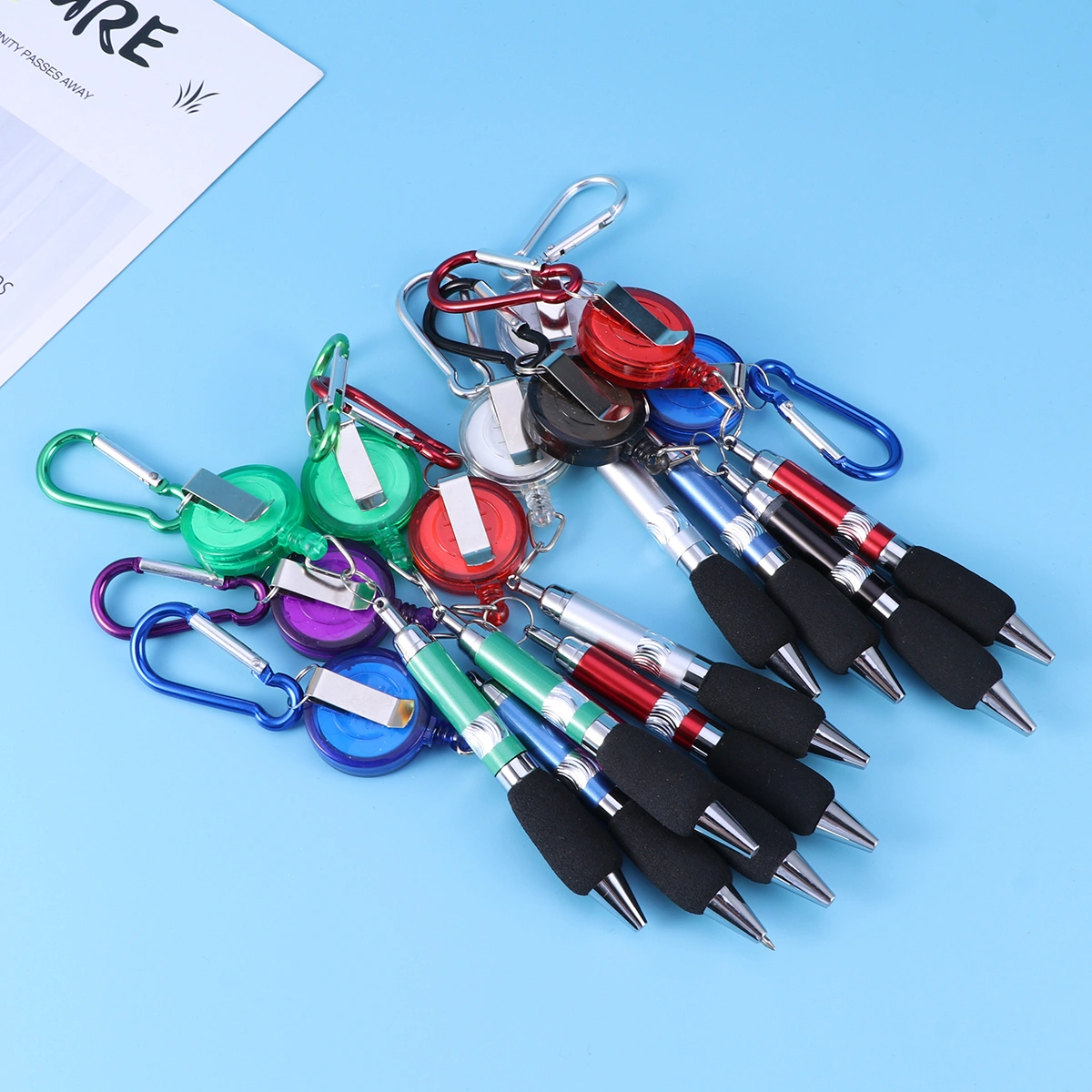 10pcs Retractable Badge Reel Pen with Belt Clip and Carabiner (Random Color)