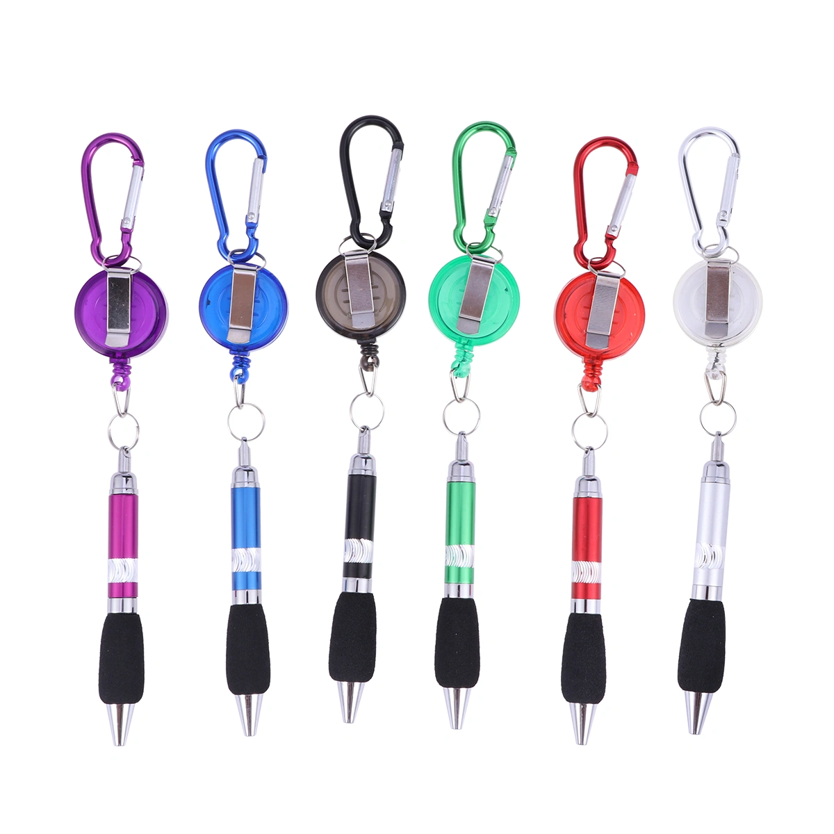 10pcs Retractable Badge Reel Pen with Belt Clip and Carabiner (Random Color)