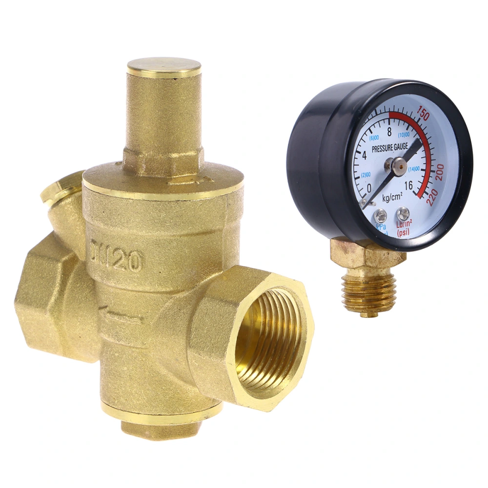 DN20 Heavy Duty Adjustable Brass Water Pressure Reducing Regulator Valves with Water Pressure Meter