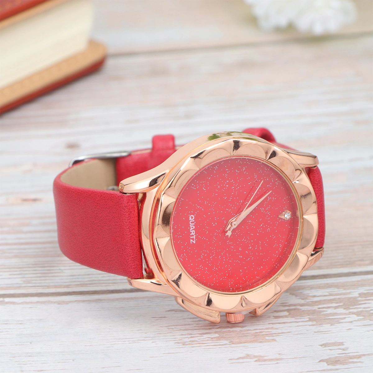 Women's Starry Sky Design Dial Wrist Watches Elegant Belt Dress Quartz Watch (Red)